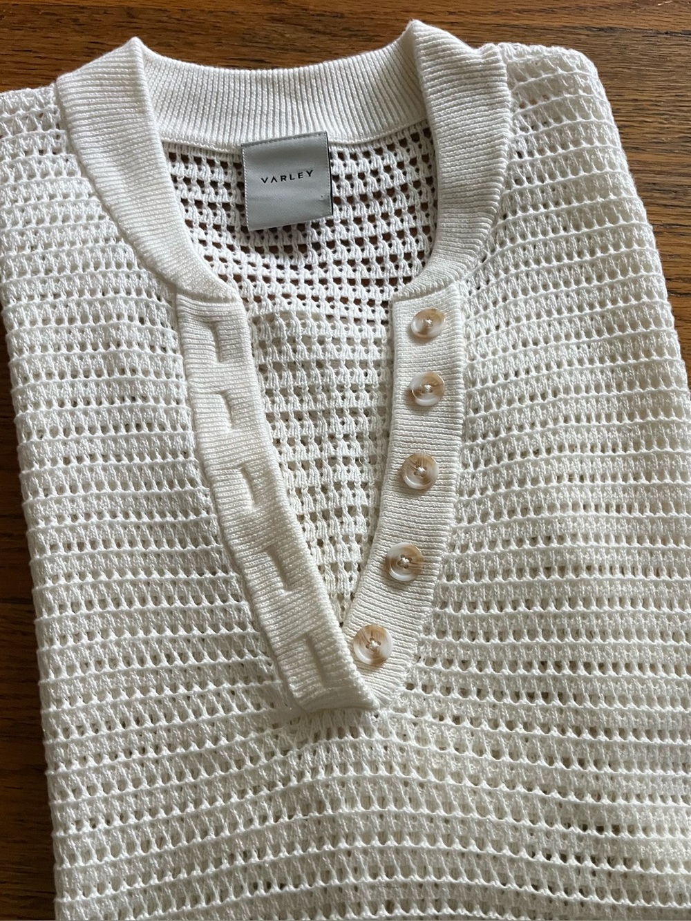 Varley Callie Knit off-white top short sleeve open knit medium